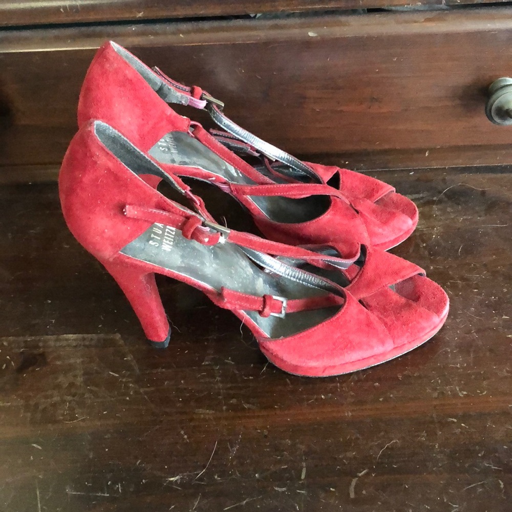 Red Leather Stuart Weistzman High Heeled Shoes